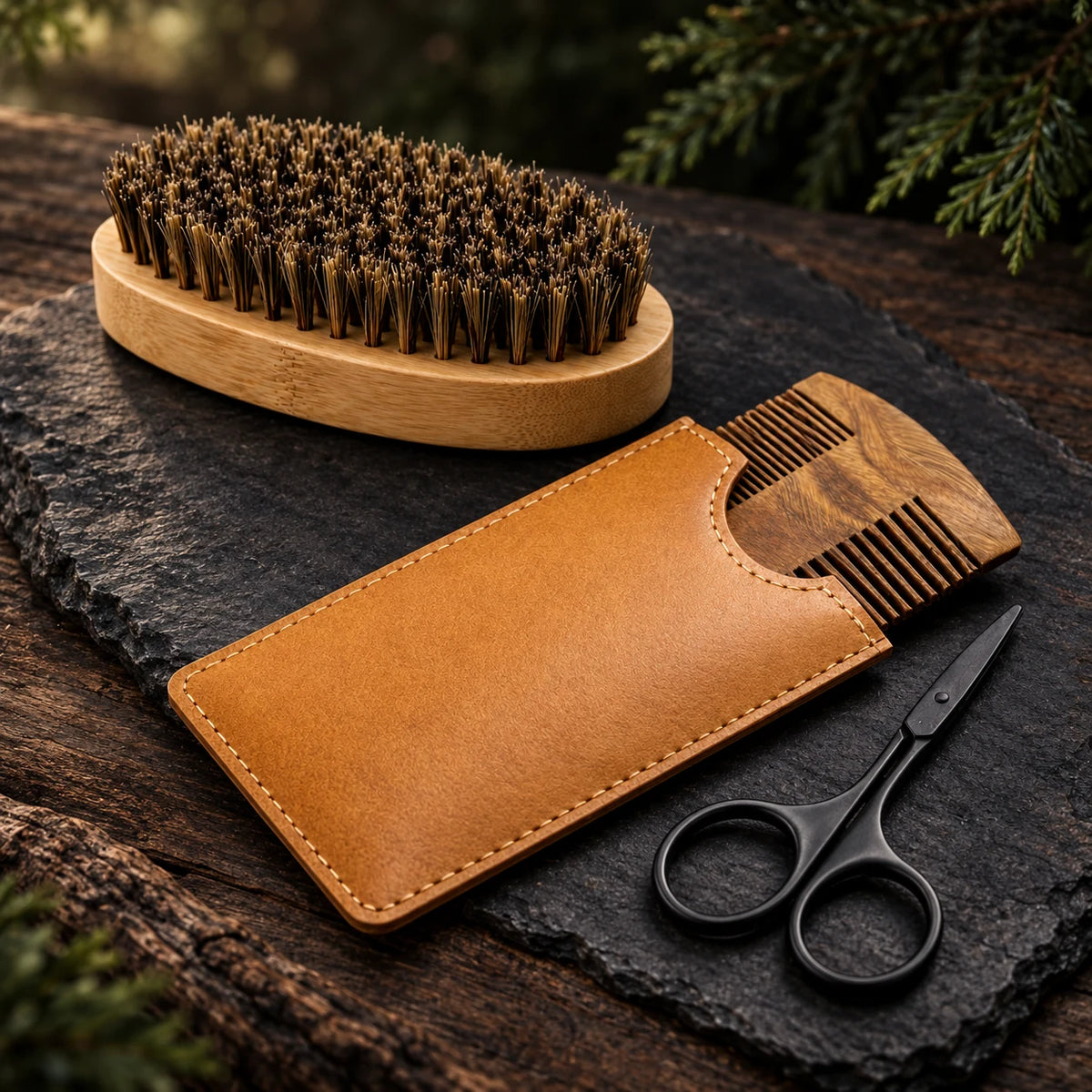 Grooming Tool Duo — Brush, Comb & Scissors